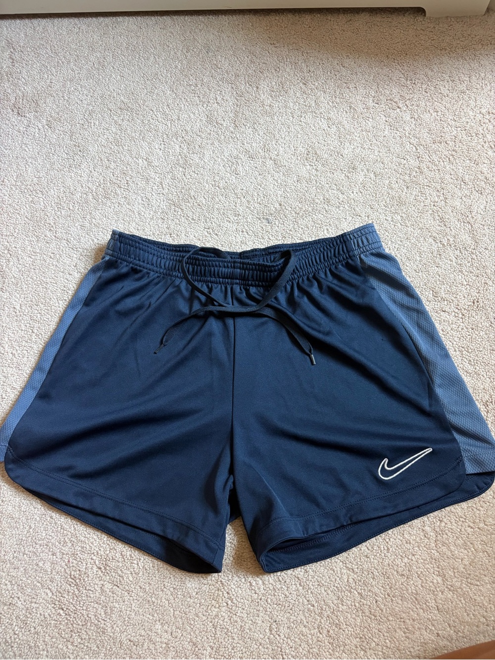 Nike Women's Navy Athletic Shorts with Light Blue Side Panels